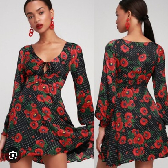 Free People Morning Light Retro Floral Printed Long Sleeve Mini Dress - Picture 3 of 8